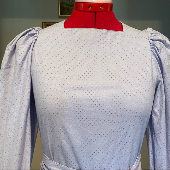 VTG Laura Ashley 70s/80s Lavender Dotted Long Sleeve Prairie Midi Dress - Picture 5 of 10